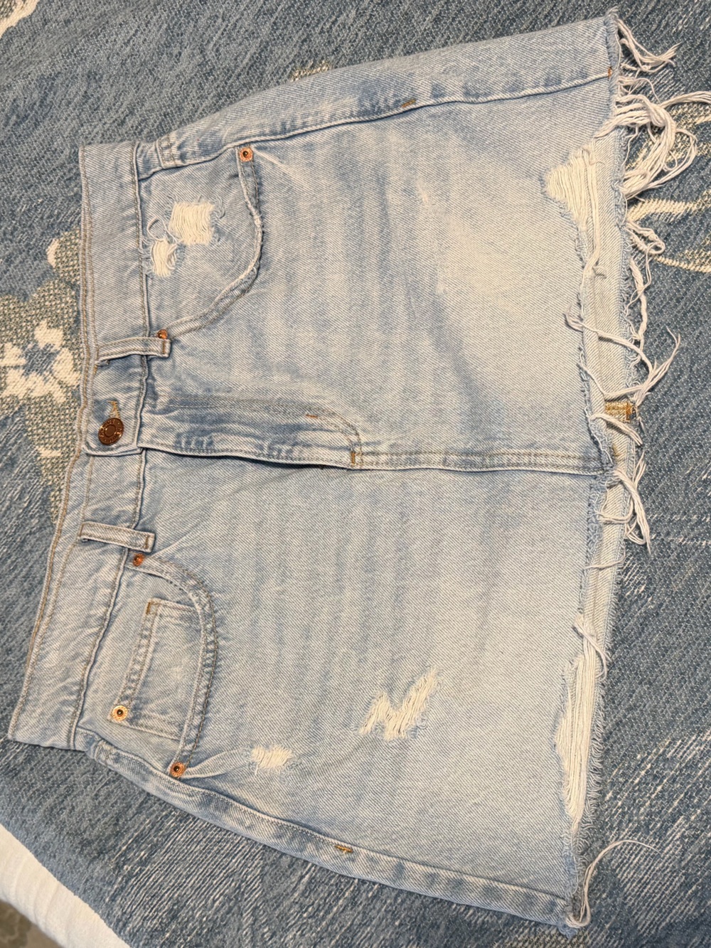 Garage Light Blue Distressed Denim Mini Skirt